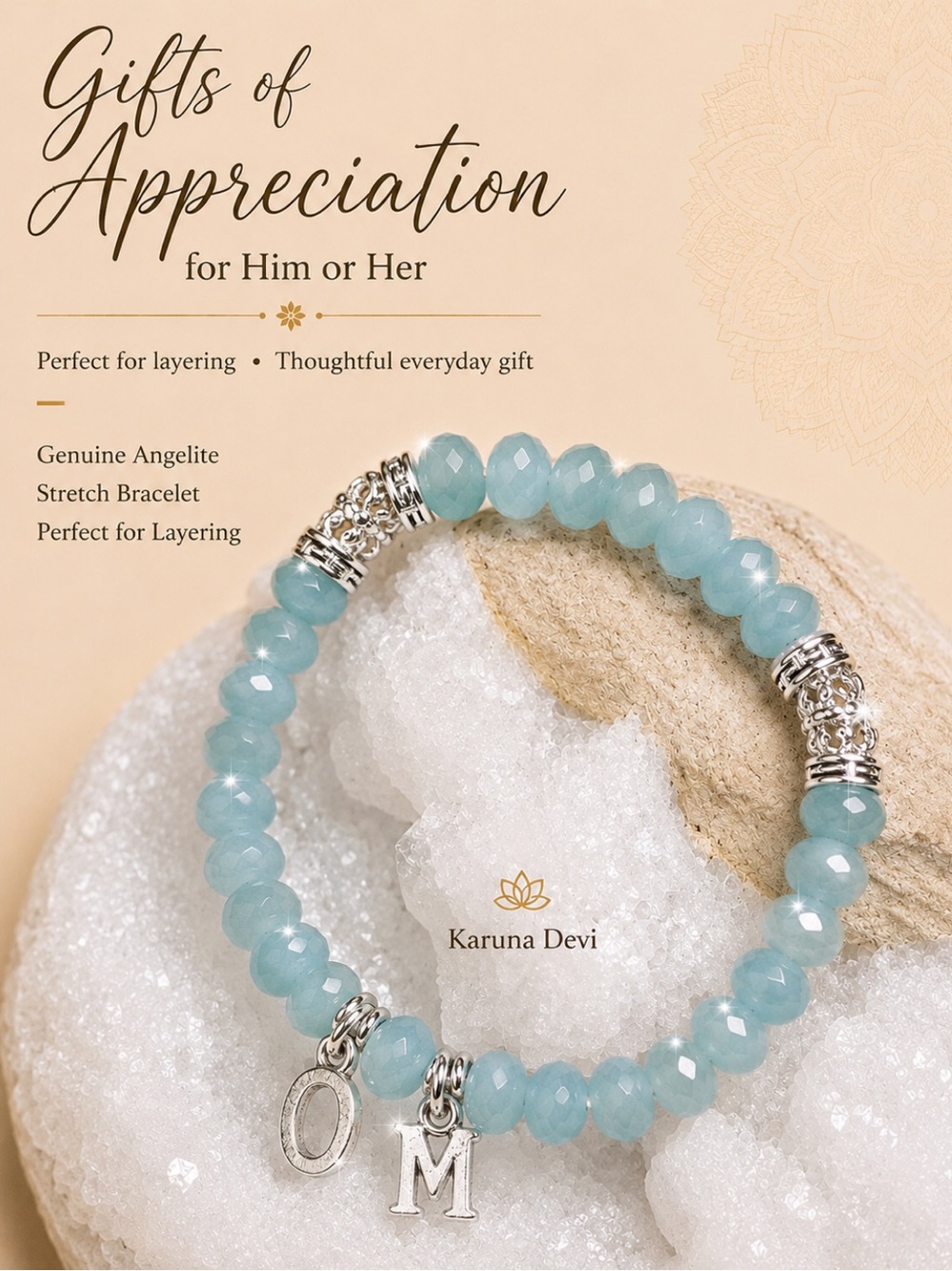 Angelite Genuine Stone Bracelet with Silver OM
